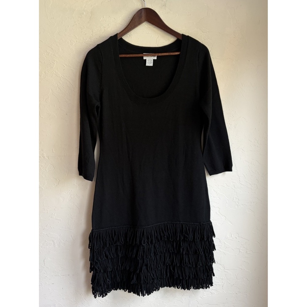 Soft Surroundings Fringe Sweater Dress S Black Wool Minimalist Avant Garde